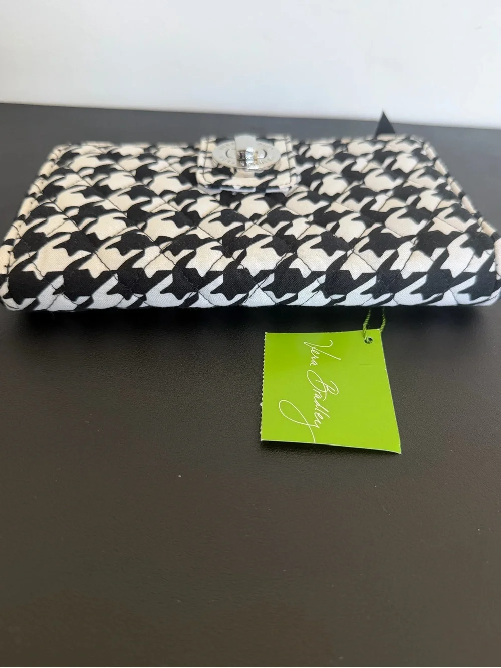 Vera Bradley Houndstooth Turnlock Zip Around Wallet NWT Black White